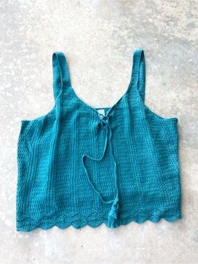 Old Navy Teal Crochet Knit Lace Up Tank Top XL